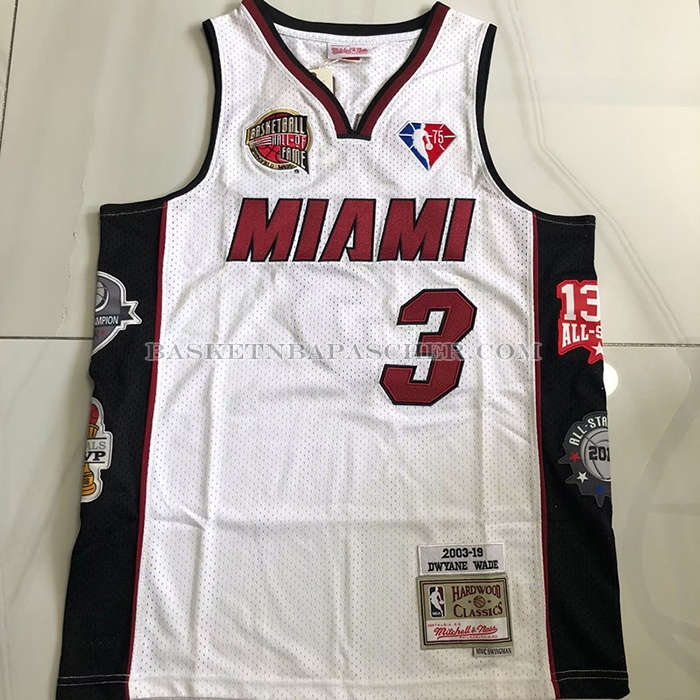 Maillot Miami Heat Dwyane Wade NO 3 Mitchell & Ness 2003-19 Blanc